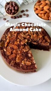 Magic Eggless Fudgy Chocolate Almond Cake